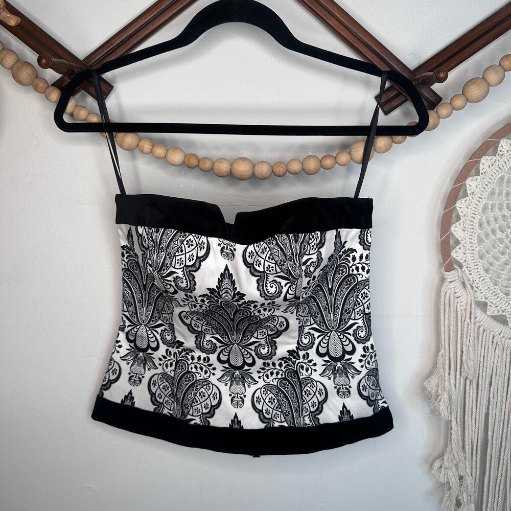 White House Black Market WHBM Black White Damask Corset
